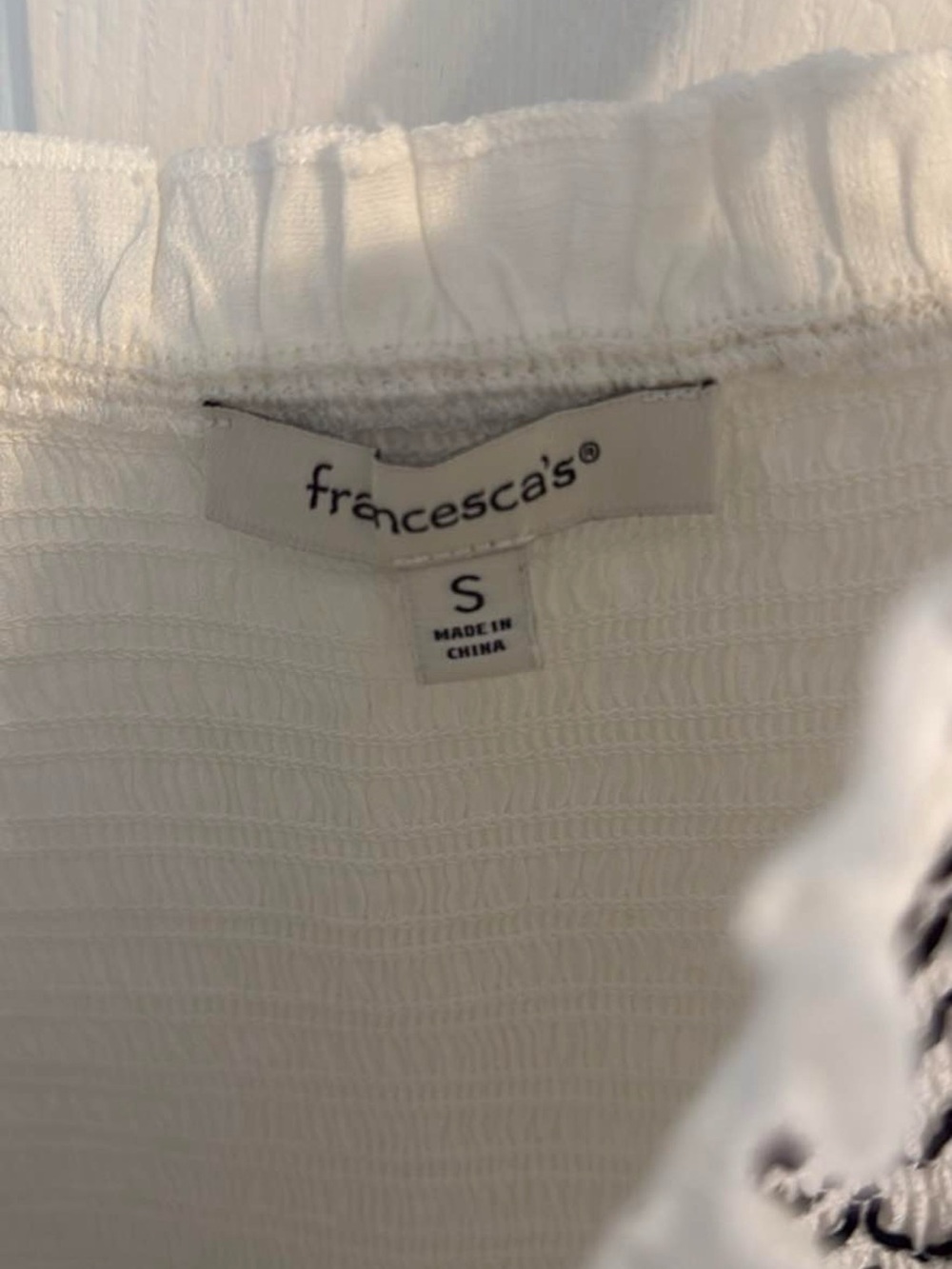 Francesca's Collections White Tank Top with Black Zigzag Smocking - Picture 3 of 3